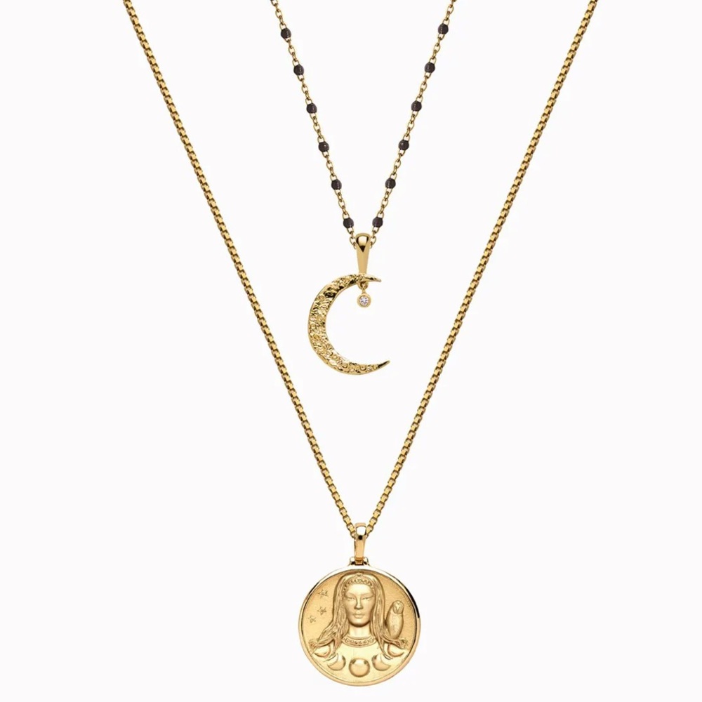 Nyx goddess layering set. Coin and moon necklace charm. Awe inspired